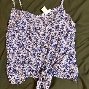 Floral Blue and White Women's Top